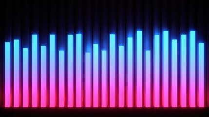 Abstract sound wave visualization with neon lights in dark backdrop