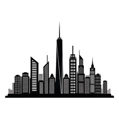 Obraz premium Black silhouette of a city skyline with tall buildings isolated on white background