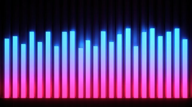 Abstract sound wave visualization with neon lights in dark backdrop - Powered by Adobe