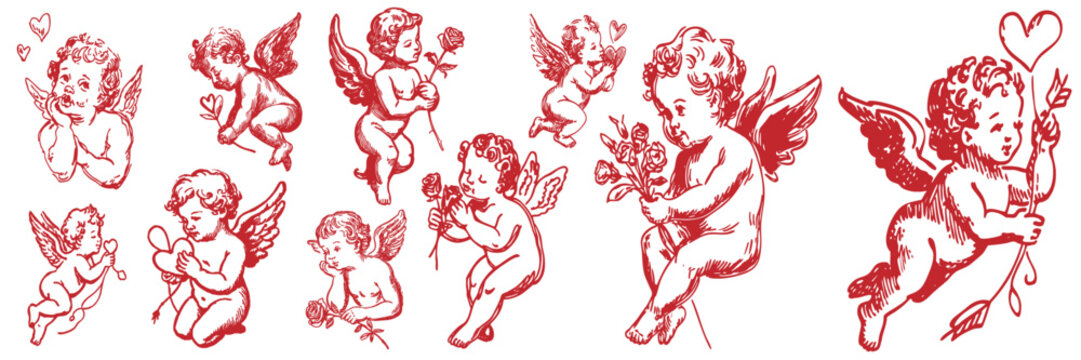 Collection of vintage valentines cupid cherubs in various poses