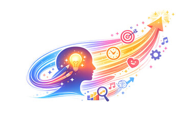 Obraz premium Creative Mind Growth Concept with Lightbulb and Upward Arrow – Innovation and Personal Development