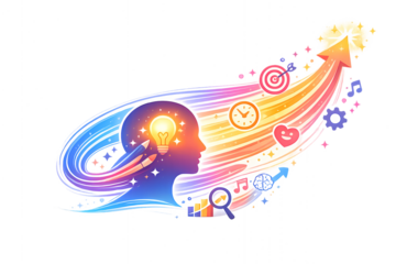 Creative Mind Growth Concept with Lightbulb and Upward Arrow – Innovation and Personal Development