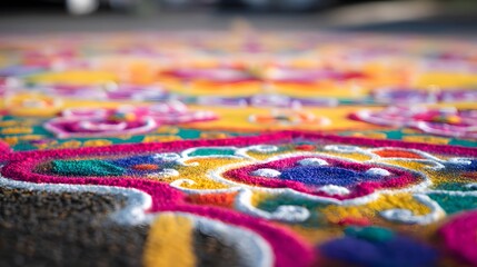Fototapeta premium Vibrant Rangoli Art Celebrates Festive Culture With Intricate Designs and Bright Pigments