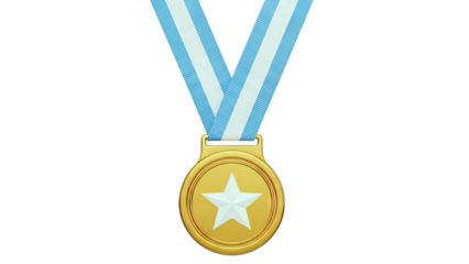 Gold medal with blue and white striped ribbon and star emblem