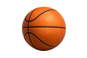 Realistic orange basketball with black grip lines and textured surface on transparent background