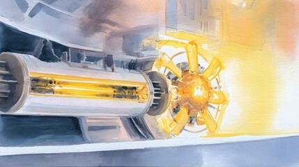 Futuristic nuclear power module watercolor illustration visionary technological energy design concept art