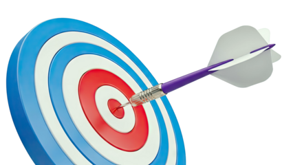 Dart hitting the bullseye on a colorful target