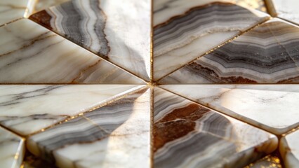 Onyx marble tiles in geometric pattern with brown and white colors  