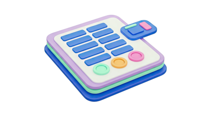 3D Illustration of a Stylized Calculator with Colorful Buttons