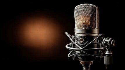 Close up view of professional microphone in a studio setting