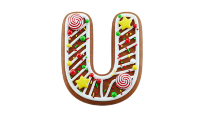 Gingerbread Letter U with Holiday Candies and Sprinkles