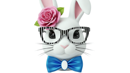 Anthropomorphic Easter Bunny with Glasses and Rose