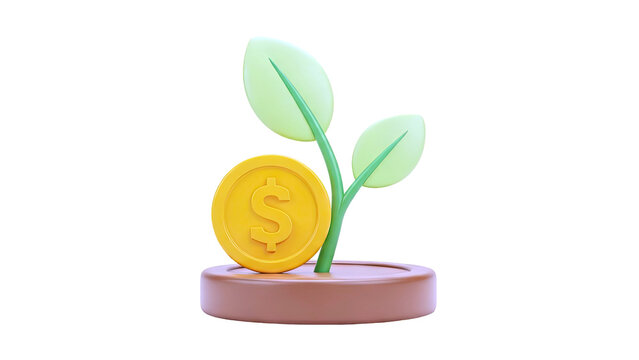3D Illustration of a Growing Plant with a Dollar Coin
