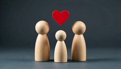 Wooden family peg doll with wood home. Concepts of love, protection, planning and saving. Happy family and new home concept, created with generative ai