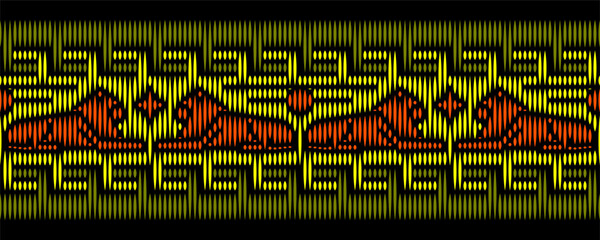 Horizontal seamless folk embroidery border with lions