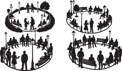 Obraz premium Silhouette of people in a public park setting outdoors