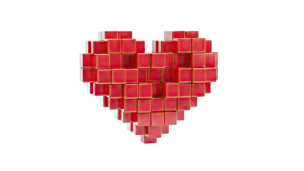 3D Red Pixel Heart Made of Cubes