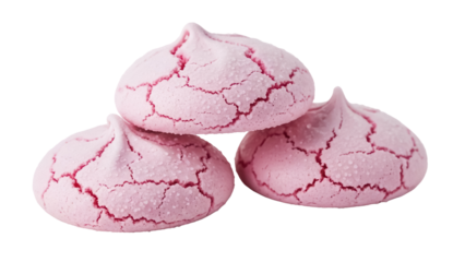 Pink meringue cookies isolated PNG on transparent background, sweet dessert made of egg whites and sugar for confectionery and baking