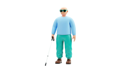 3D Render of a Blind Person with a Cane and Sunglasses