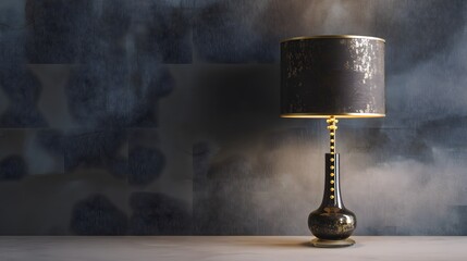 Elegant black gold table lamp watercolor illustration modern interior decor stylish home lighting concept art