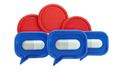 3D Rendered Speech Bubbles with Pills and Red Circles