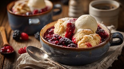 Blackberry dumplings styled for stock photography, neutral tones, commercial clarity