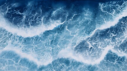 Fototapeta premium Ocean waves watercolor illustration dynamic blue beauty tranquil textured aerial view serene landscape art