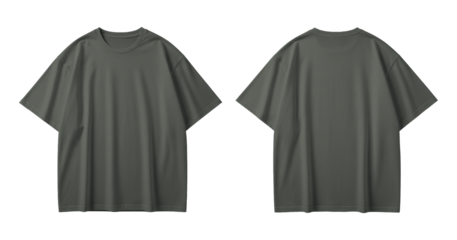Dark Gray Oversized T-Shirt Mockup Front and Back View Isolated on Transparent Background