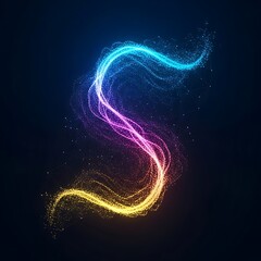 Abstract Swirling Neon Light Particle Trails.