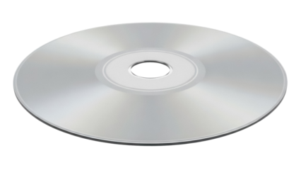 Silver compact disc PNG isolated on transparent background, blank CD or DVD for data storage and music media