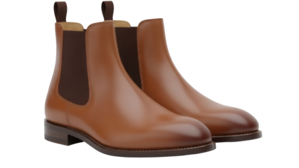 Pair of brown leather Chelsea boots isolated PNG, stylish footwear for men on transparent background