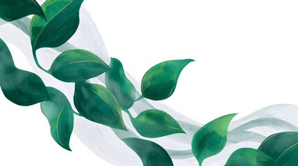 Serene watercolor leaves flow over white backdrop artistic modern banner design evokes tranquil growth