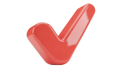 Red check mark isolated PNG, 3D rendering of approval symbol for graphic design and user interface elements