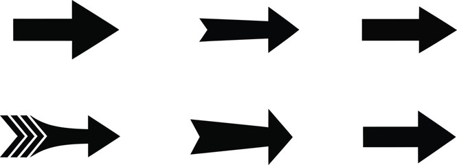 Collection of black arrow icons pointing right on white background
