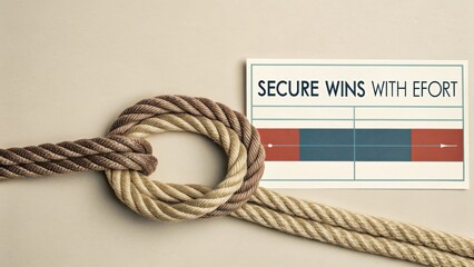 Close up of rope tied in knot with Secure Wins card