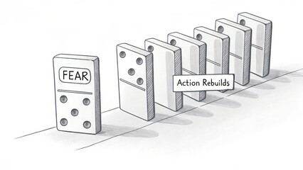 Dominoes illustrating fear and how action rebuilds itself