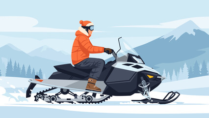 Riding a snowmobile in winter for adventure sports promotion and outdoor activity marketing
