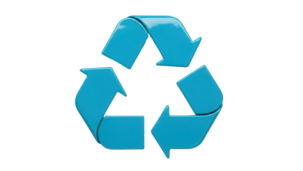 Shiny blue recycling symbol PNG isolated on transparent background, eco-friendly concept for environmental awareness and sustainability