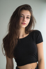 Obraz premium beautiful young woman full body studio portrait, attractive brunette woman standing in professional studio