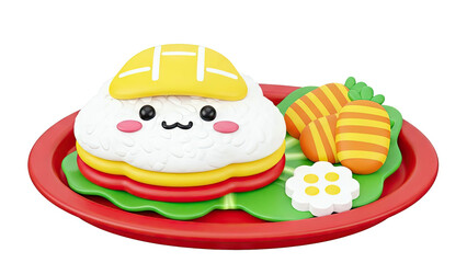 Kawaii Sushi Burger Character with Carrots and Flower
