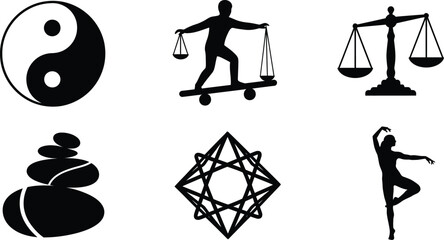 Black silhouettes of various spiritual and philosophical symbols