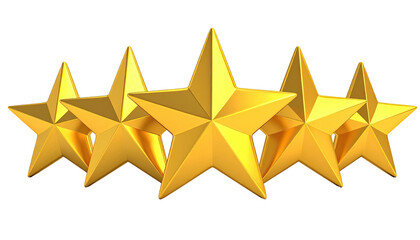 Five golden stars, rendered with intricate detail, arranged to represent an outstanding rating
