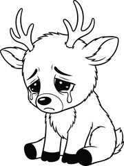 Obraz premium Cute sad crying fawn cartoon outline