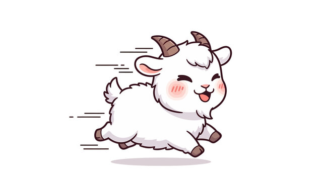 Playful Cartoon Goat Running with Joy