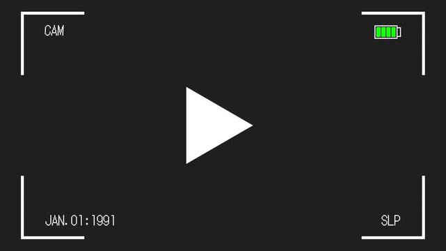 VHS tape playing displaying a play button and battery icon, ideal for video player or technology concept graphic design projects. Suitable for multimedia websites.