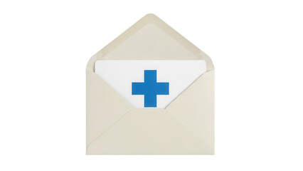 Open envelope with blue cross isolated PNG, medical correspondence concept for healthcare communication and doctor s appointment reminders