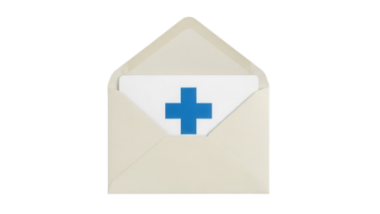 Open envelope with blue cross isolated PNG, medical correspondence concept for healthcare communication and doctor s appointment reminders