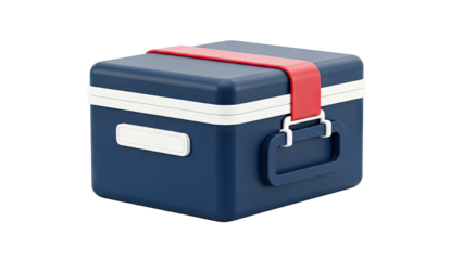 Dark Blue Cooler Box with Red Strap and Handle