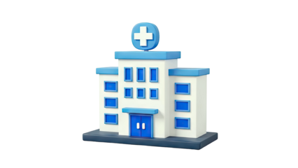 3D Cartoon Hospital Building with Medical Cross Icon