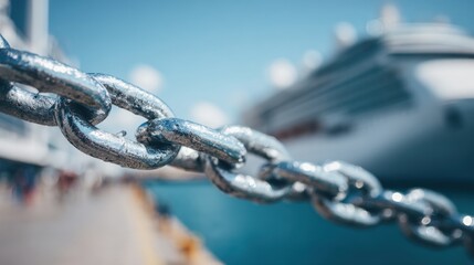 Detailed Metal Anchor Chain on a Cruise Ship